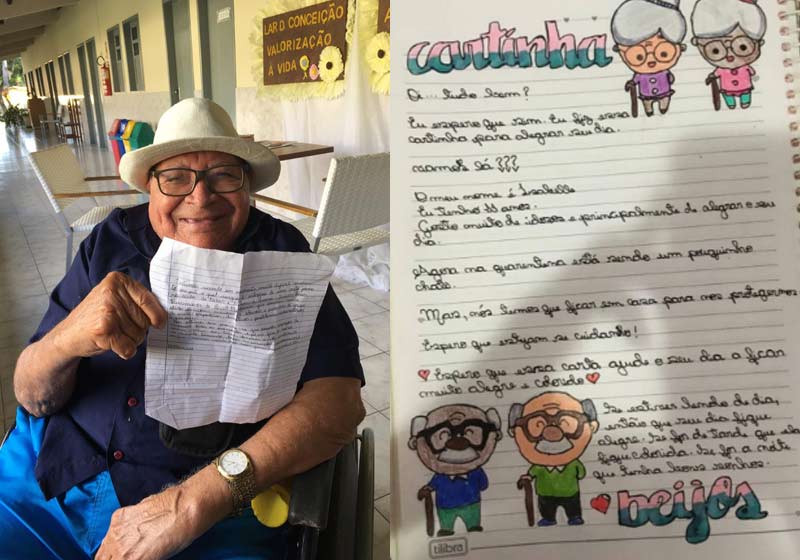 Idoso feliz com a cartinha - Fotos: arquivo pessoal