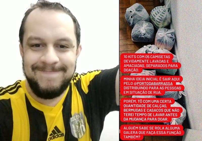 Uenderson e os cacos de roupas doados - Fotos: reprodução / Instagram
