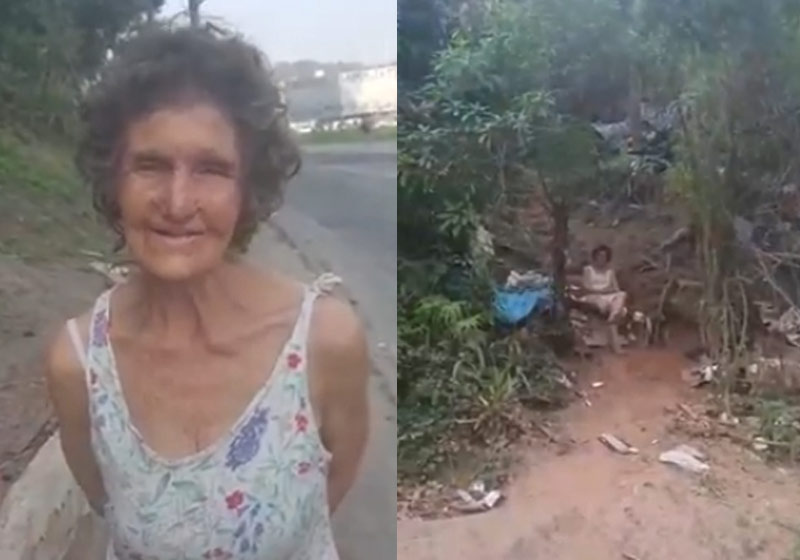 Dona Célia e o barranco onde morava - Fotos: reprodução