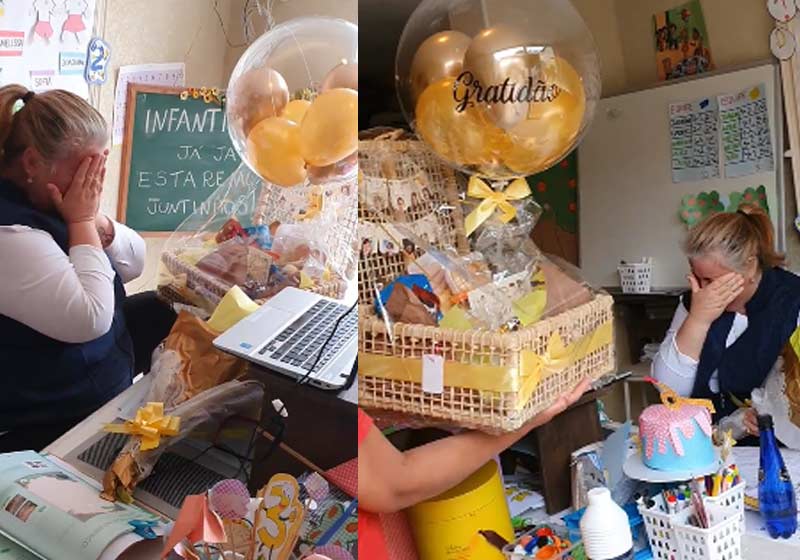 Professora Carla se emociona com surpresa - Fotos: reprodução / Instagram