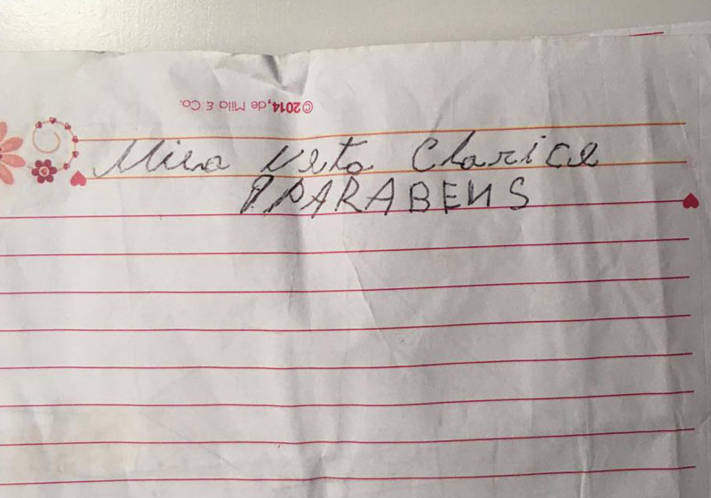 Bilhete de dona Marlene - Foto: arquivo pessoal