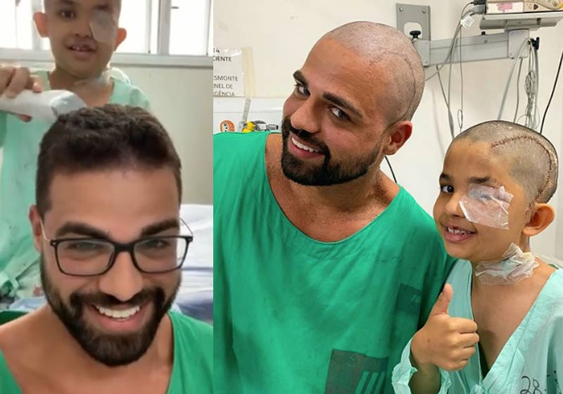 Caio e Pedro durante e depois do corte - Fotos: reprodução / Instagram
