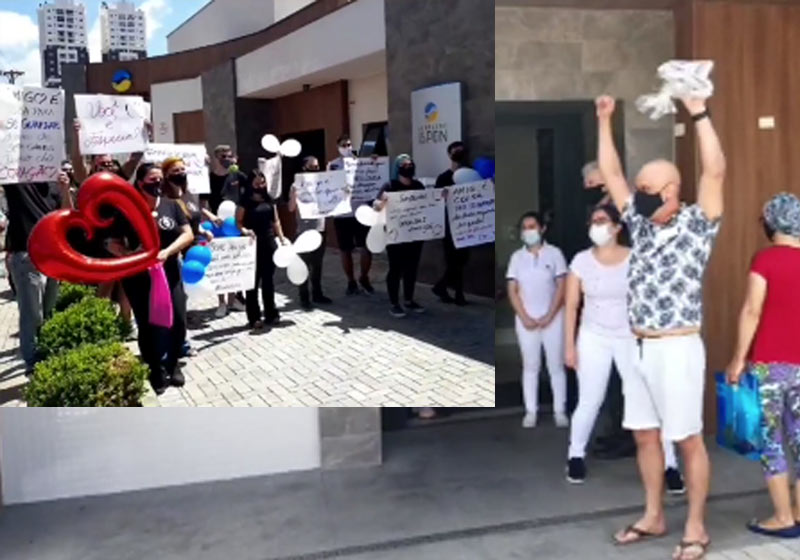 Amigos fazem surpresa para André na porta da clínica - Fotos; reprodução / Instagram