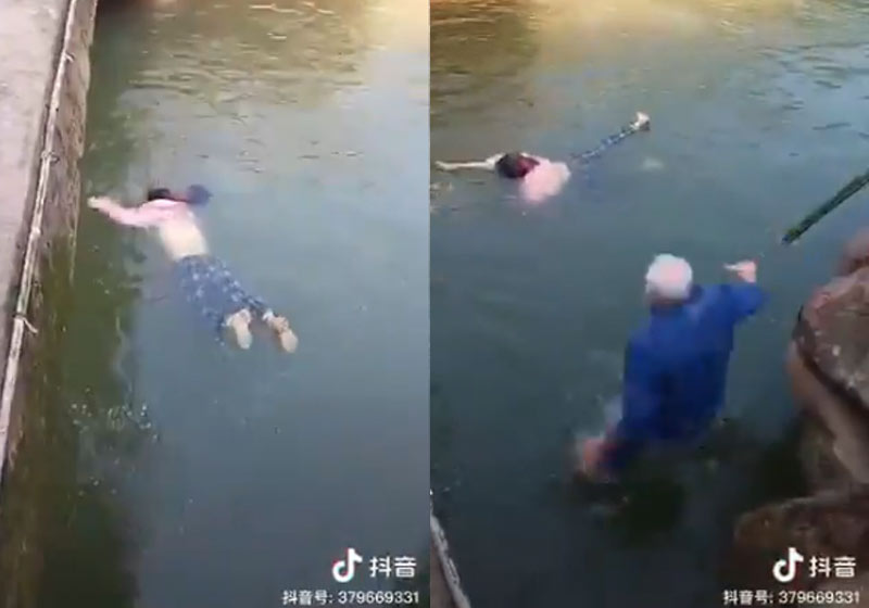 Cônsul pula no rio para resgatar jovem na China - Fotos: reprodução / TikTok