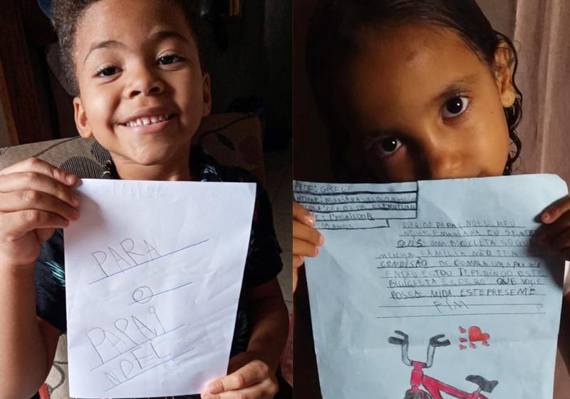 Crianças com as cartinhas - Fotos: divulgação