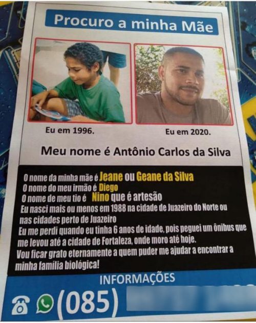 Panfleto que fez Antonio achar a família - Foto: reprodução