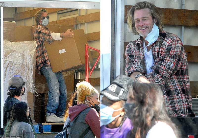 Brad Pitt entregando alimentos na pandemia - Fotos: Jeff Rayner / Coleman-Rayner