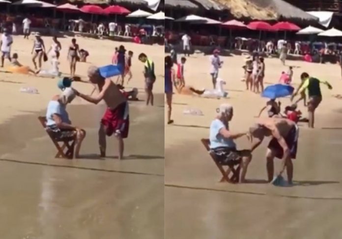 Idosos se banham na praia - Fotos: reprodução / Youtube