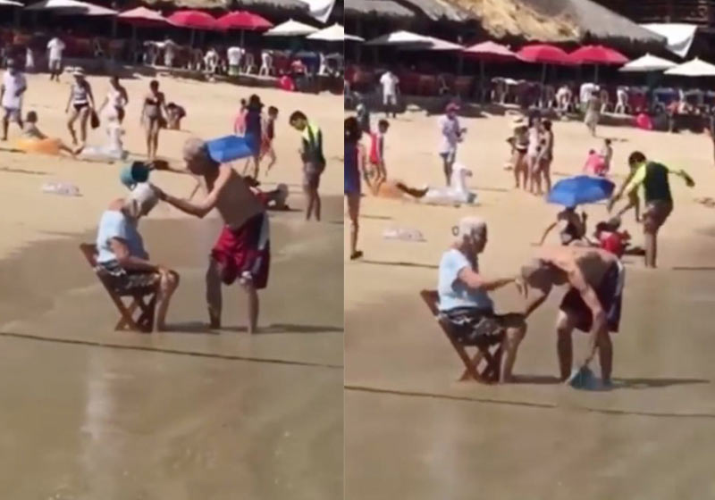 Idosos se banham na praia - Fotos: reprodução / Youtube