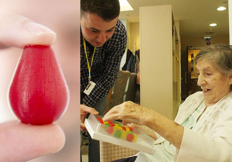 Idosa feliz ao receber gotas de gelatina - Fotos: Jelly Drops