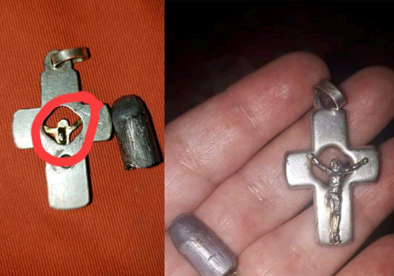 Crucifixo com parte de trás atingida e parte da frente intacta - Fotos: José Romero Silva/Twitter