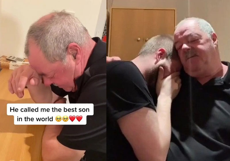 Jamie e pai choram com a surpresa - Fotos: reprodução / TikTok