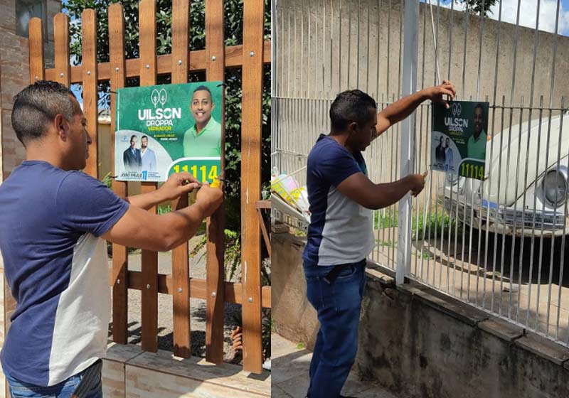 Uilson recolhendo placas da campanha - Fotos: arquivo pessoal