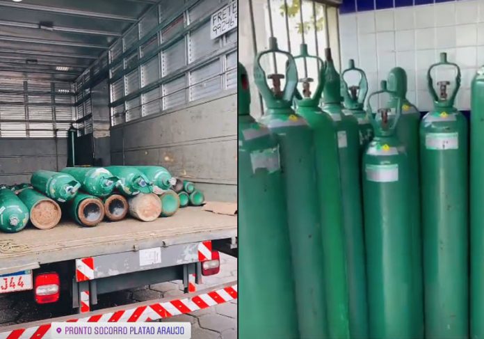 Cilindros de oxigênio recarregados pela ONG e levados a hospitais de Manaus - Fotos: Instagram