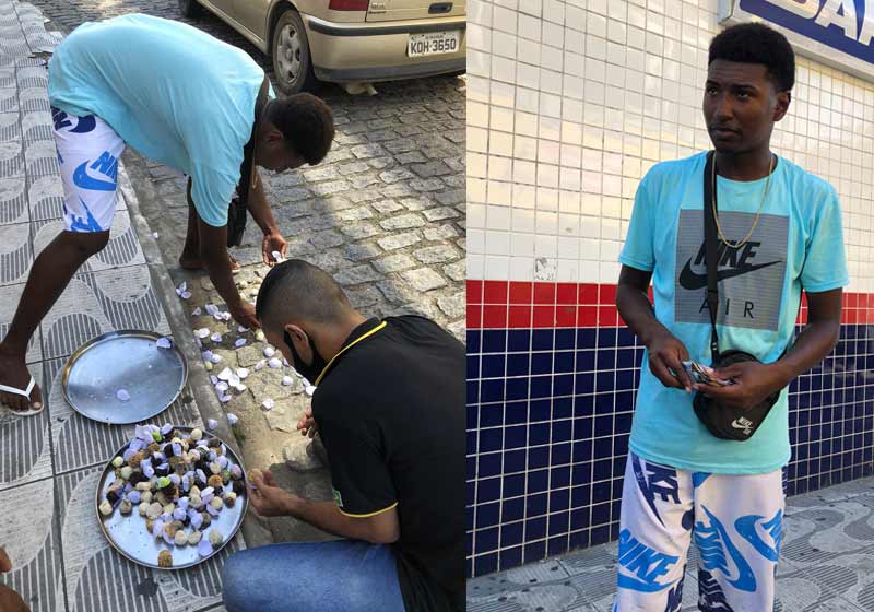 Lojista ajuda Yago a recolher doces - Fotos: reprodução/Twitter