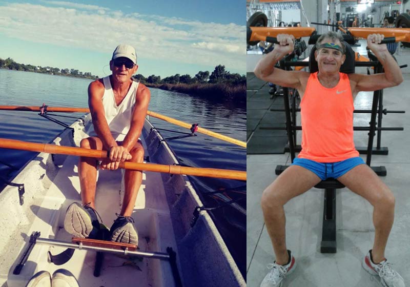 Norberto Worobeizyk no remo e na academia - Fotos: arquivo pessoal