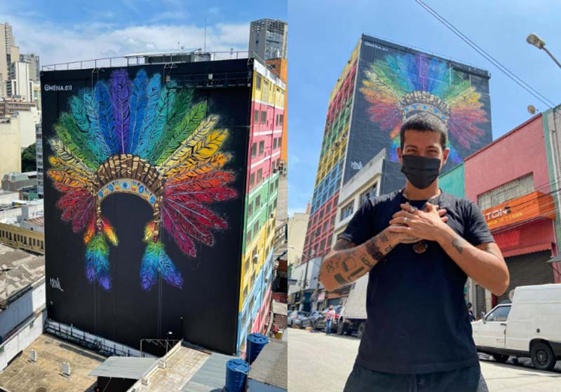Cocar do Arco-íris na 25 de Março pintado pelo Mena - Fotos: @alexandremfotografia