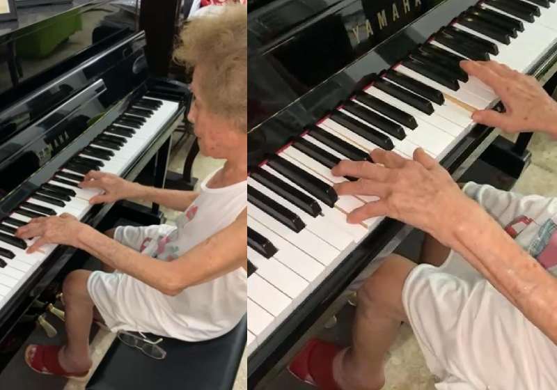 A pianista Hildete Marques, de 97 anos, tocando Carinhoso - Foto: reprodução / Instagram