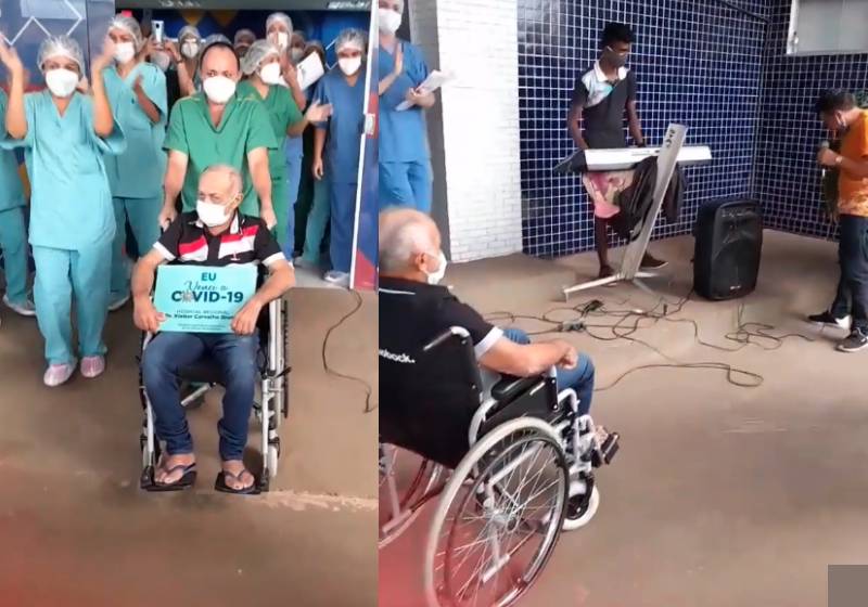 Seu José tem alta e filho canta forró na porta do hospital - Fotos: reprodução / Instagram Ricardo Farias