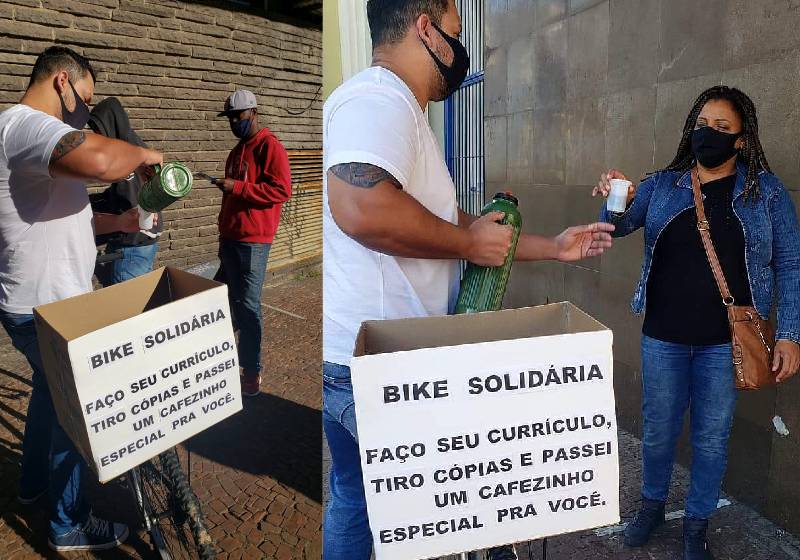 Kaká distribuindo cafezinho de graça na fila do emprego - Fotos: reprodução / Instagram