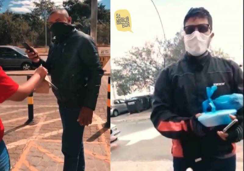 Motoboys se emocionaram com a surpresa dos jovens - Fotos: reprodução / Instagram