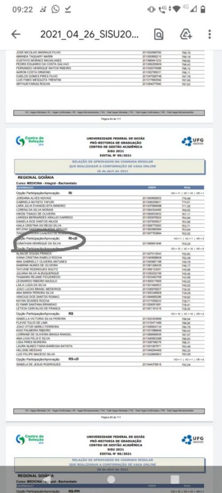 Nome do Jonathan na lista de aprovados - Foto: arquivo pessoal
