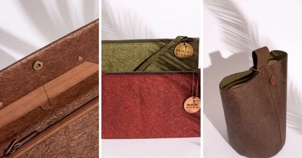 Bolsas e carteiras feitas com couro vegano - Roupas e bolsas feitas com couro vegano - Foto: Malai Biomaterials Design Pvt Ltd