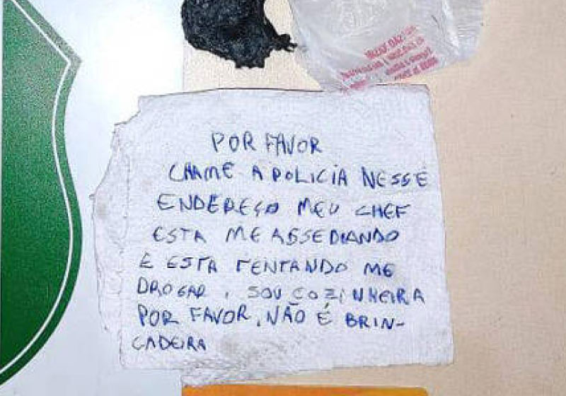 A cozinheira escreveu um bilhete pedido socorro e colocou dentro de um lanche. - Foto: Guarda Municipal de Chapecó