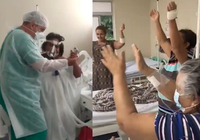 O fisioterapeuta Julius Cesar dança quadrilha na UPA para estimular pacientes com covid-19 - Fotos: reprodução / Instagram