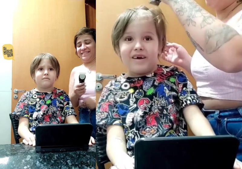 Camila raspando os cabelos do Chico após quimioterapia - Fotos: reprodução / Instagram