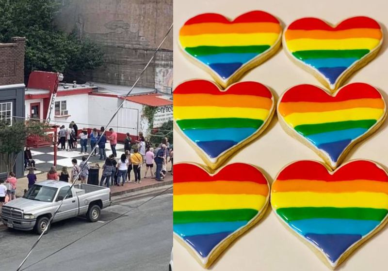 Moradores fazem fila para comprar na padaria que foi boicotada por apoiar movimento LGBT - Fotos: Facebook