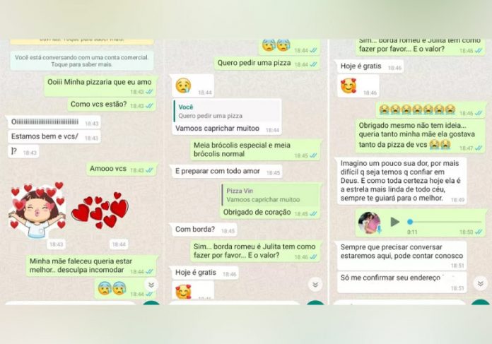 pizzaria-capa4 Atendente de pizzaria emociona cliente com carinho e apoio após perda da mãe. - Foto: reprodução