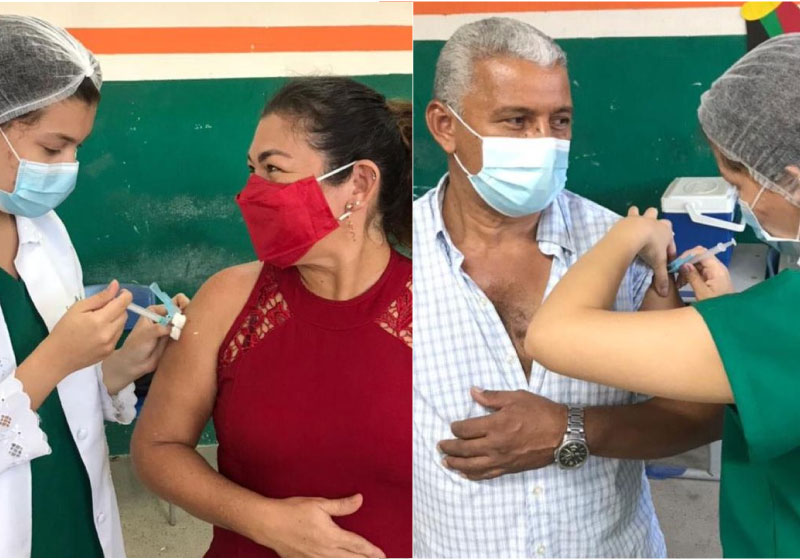 A técnica em enfermagem vacina os pais e se emociona - Foto: reprodução Diário do Nordeste