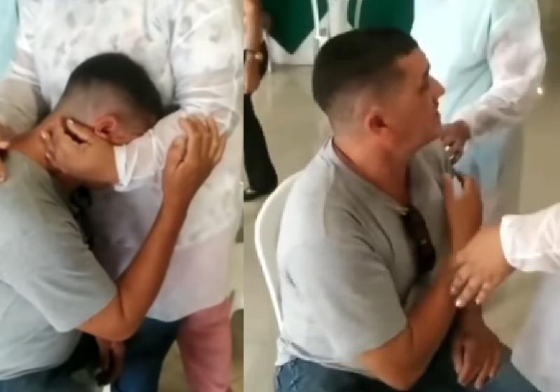 Quatro pessoas tiveram que acalmar o homem para tomar a vacina - Fotos: Instagram SecSaudecg