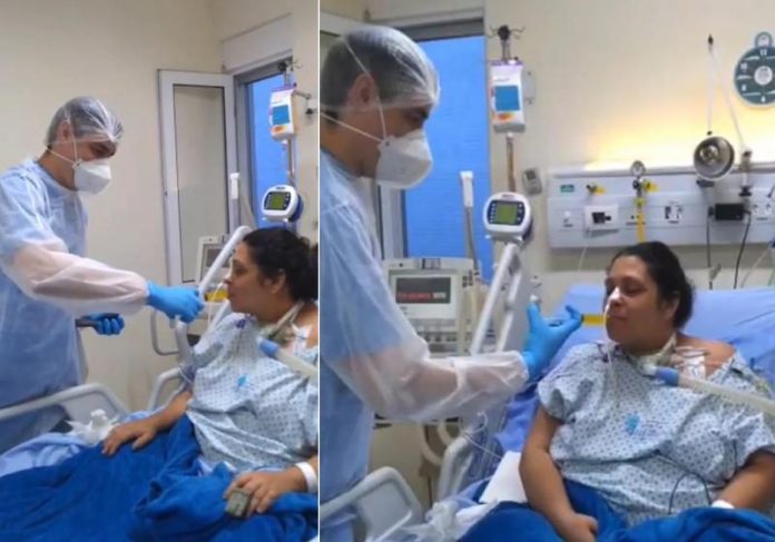 enfermeiro suco capa O enfermeiro Matheus dando suco de laranja na seringa para Renata, na UTI - Fotos: reprodução / Instagram