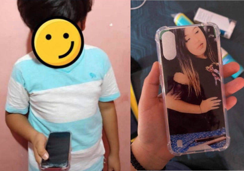 Depois de muito suor, o pequeno encontrou o celular com a foto da mãe falecida. - Foto: reprodução Facebook
