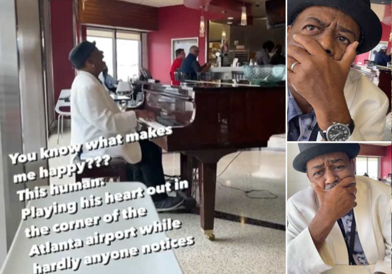 Carter durante performance no aeroporto Foto: reprodução Instagram