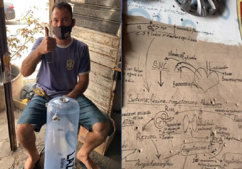 Vladimir está no 7º periodo de Educação Física e trabalha há 10 anos na borracharia - Fotos: reprodução / Instagram