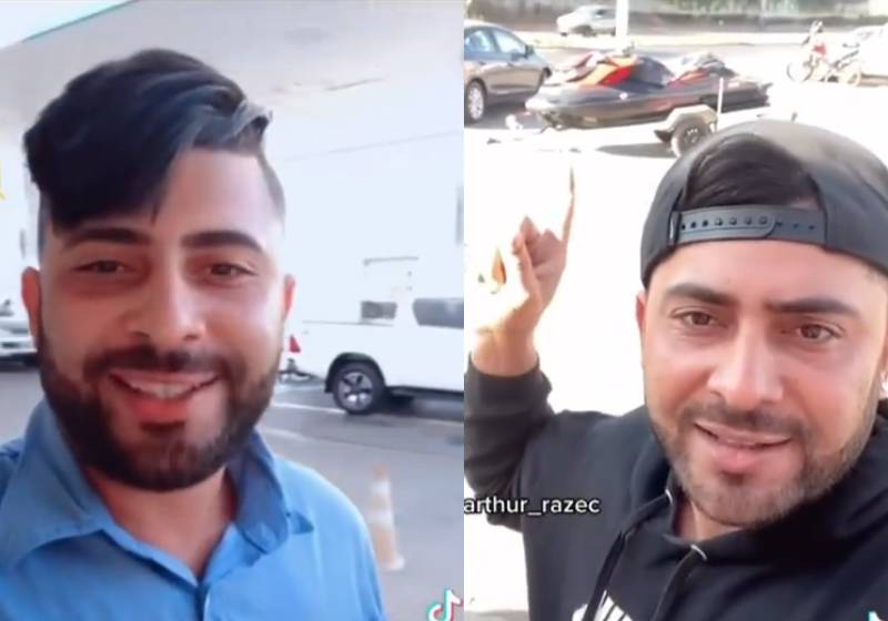 Arthur Razec no vídeo de 2020 do jet ski, e agora, agradecendo ao ex-patrão pela demissão - Fotos: reprodução /