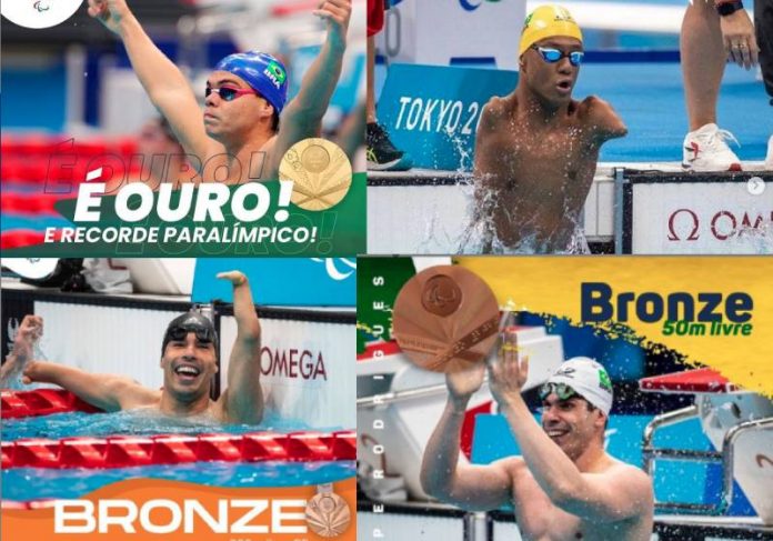 Os brasileiros que conquistaram 4 medalhas na natação logo na estreia das Paralimpíadas - Fotos: reprodução / Instagram