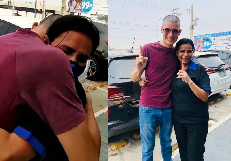 André Ramon foi até a academia onde a mãe trabalha como faxineira para contar que passou em Medicina - Fotos: arquivo pessoal