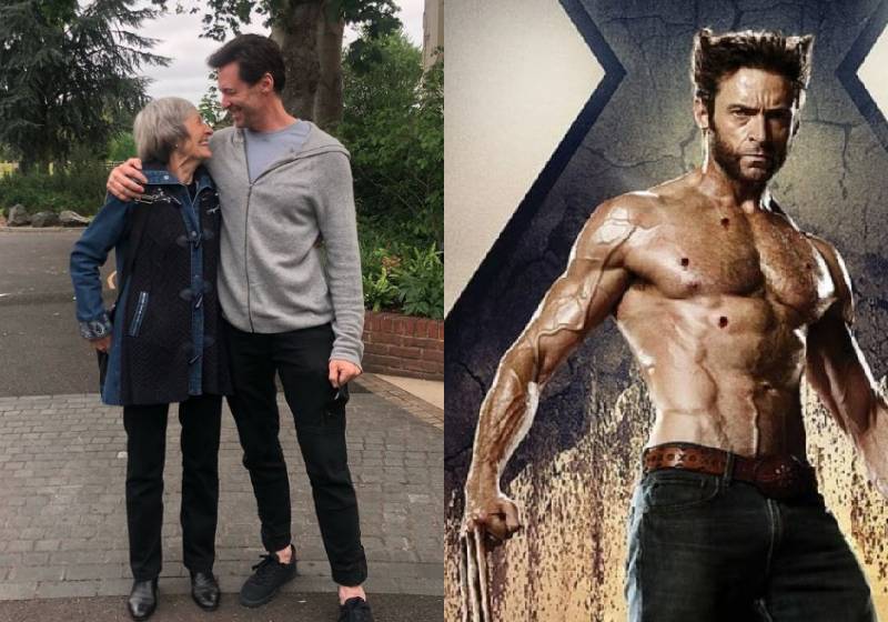 Hugh Jackman ao lado da mãe que o abandonou quando pequeno e como Wolverine - Fotos: Instagram e divulgação
