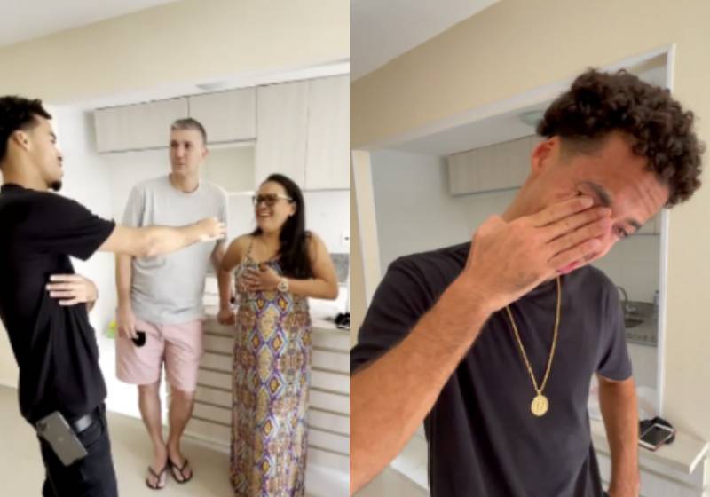 L7nnon dando a chave do apartamento para a tia que sempre acreditou nele - Fotos: reprodução / Instagram