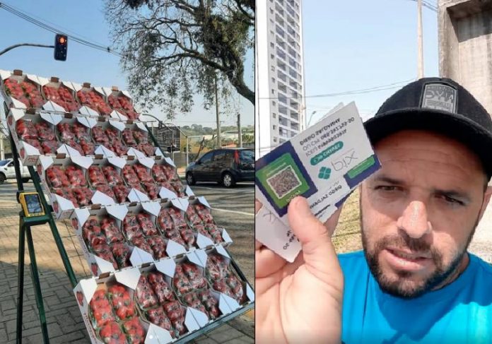 Diego vende fiado e dá o cartão com a chave Pix dele para o motorista pagar depois - Fotos: reprodução / Instagram