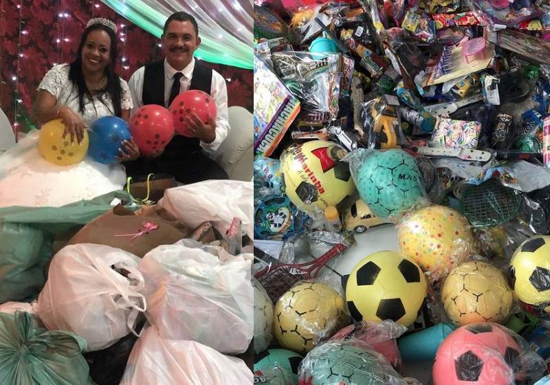 Elisabete e Wellington arrecadaram 600 brinquedos na festa de 26 anos de casamento e vão doar no Dia das Crianças - Fotos: reprodução / Instagram