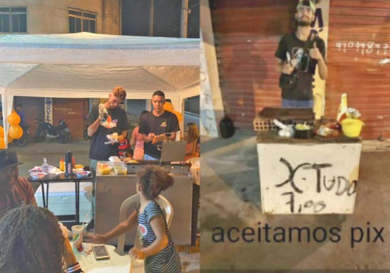 Dorico, o catador humilhado, recebeu ajuda do dono de uma pizzaria, que abriu uma vaquinha e alavancou o negócio de lanches - Fotos: reprodução / redes sociais e TV Globo