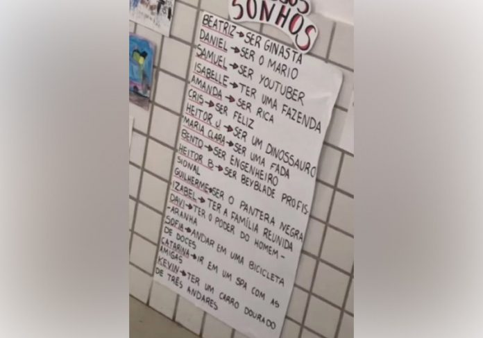 criancas-sonhos-capa2 Um quadro com a lista dos sonhos dos alunos do Infantil 5, de uma escola em BH, viralizou nas redes sociais - Foto: Reprodução/Redes sociais