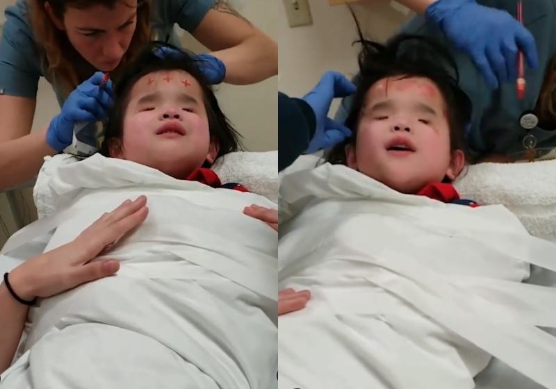 Evie, uma menina cega, cantou durante o exame fez muita gente chorar - Fotos: MichiganMedicine/ Facebook