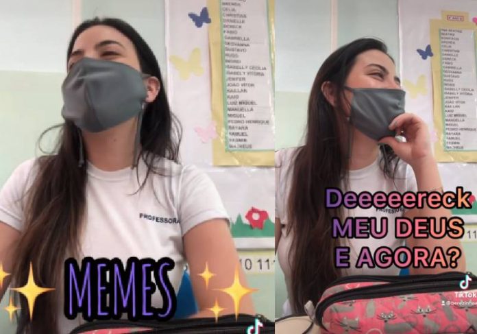 professora memes capa A professora Berenice pede que os alunos usem memes na chamada e reduz a falta das crianças nas aulas - Fotos: reprodução / TikTok