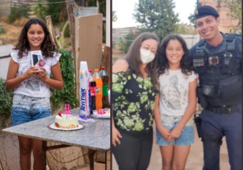 A vaquinha da PMDF deu um celular novo e uma festinha para menina assaltada em São Sebastião - Fotos: Divulgação / PMDF